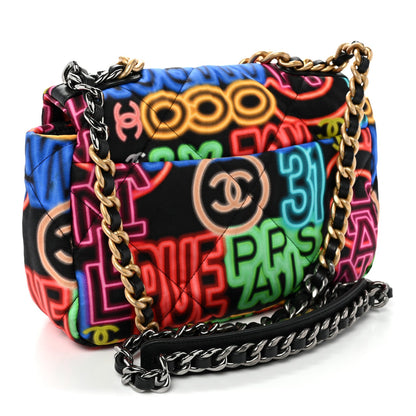 Fabric Quilted Neon Graffiti Medium Chanel 19 Flap Black Multicolor