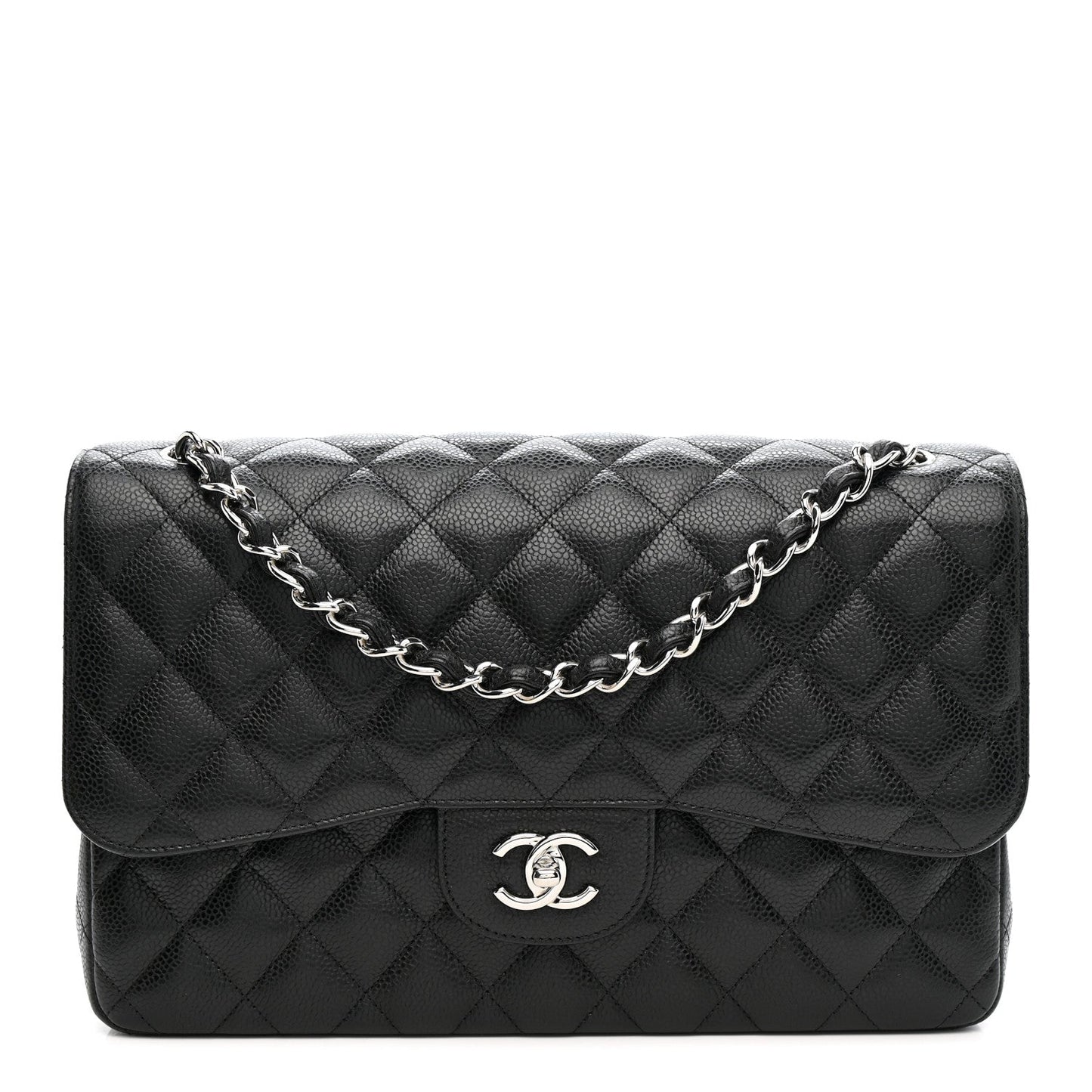 Caviar Quilted Jumbo Double Flap Black