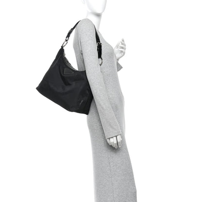 Tessuto Nylon Zip Hobo Black