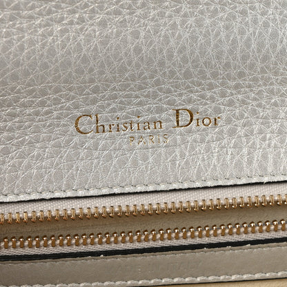Metallic Grained Calfskin Diorama Wallet on Chain Pouch Silver