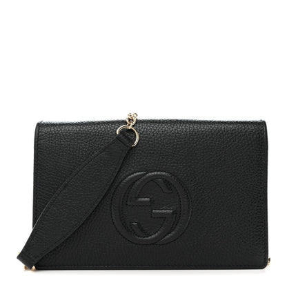 Pebbled Calfskin Soho Wallet On Chain Black