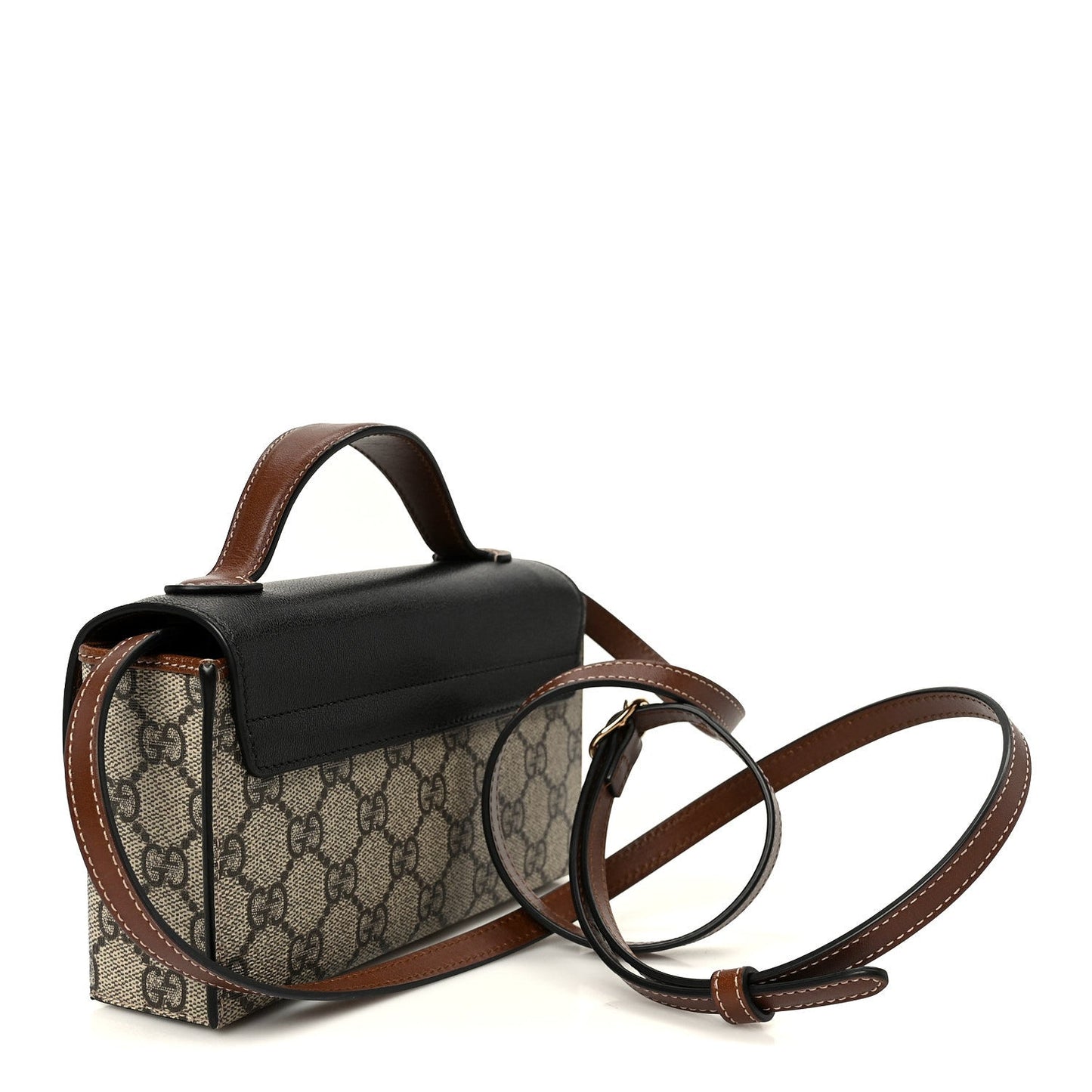 GG Supreme Monogram Calfskin Mini Padlock Top Handle Shoulder Bag Beige Black Cuir