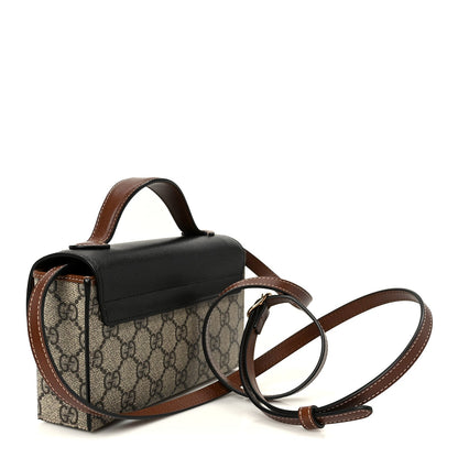GG Supreme Monogram Calfskin Mini Padlock Top Handle Shoulder Bag Beige Black Cuir