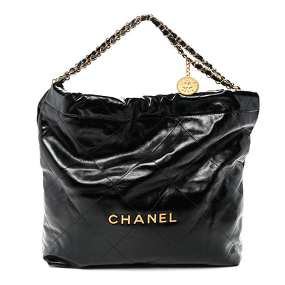 Shiny Calfskin Quilted Chanel 22 Black