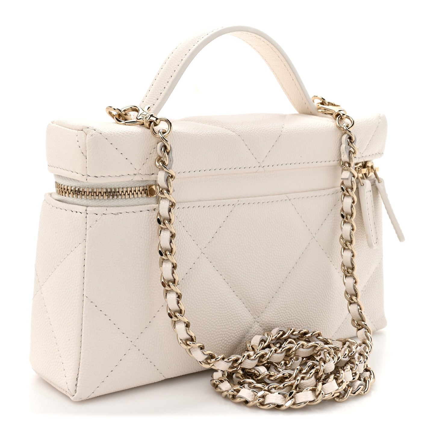 Caviar Quilted Top Handle Slim Vanity With Chain White