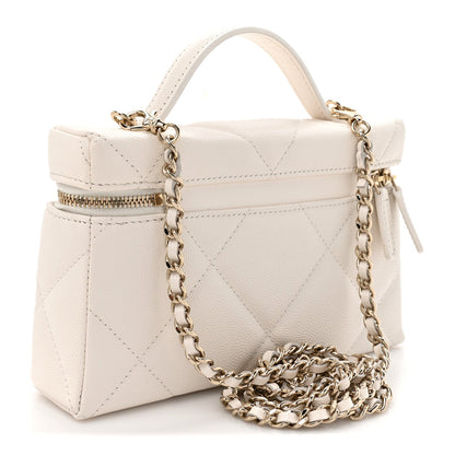 Caviar Quilted Top Handle Slim Vanity With Chain White