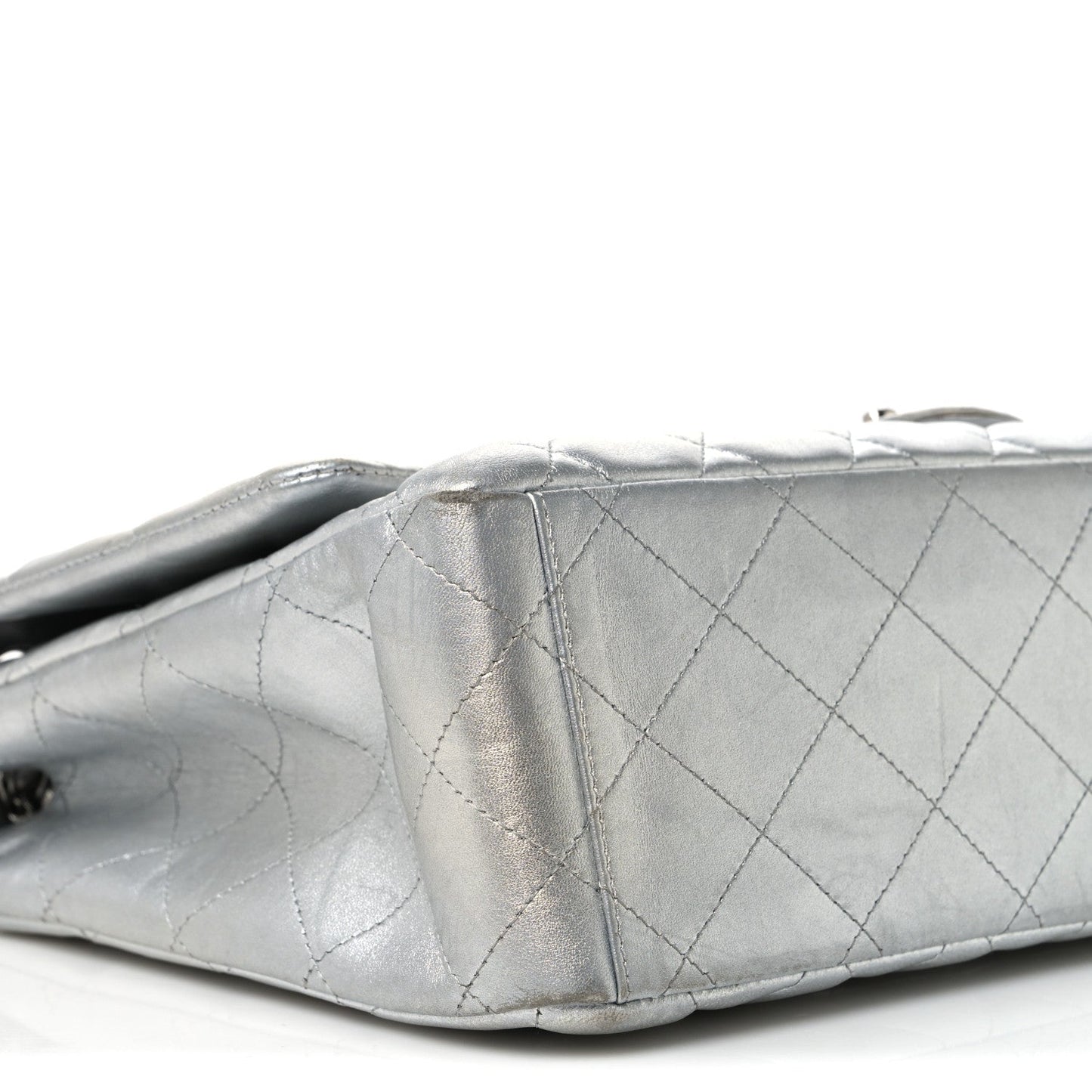 Metallic Lambskin Quilted Jumbo Single Flap Silver