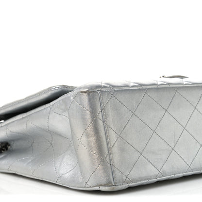 Metallic Lambskin Quilted Jumbo Single Flap Silver