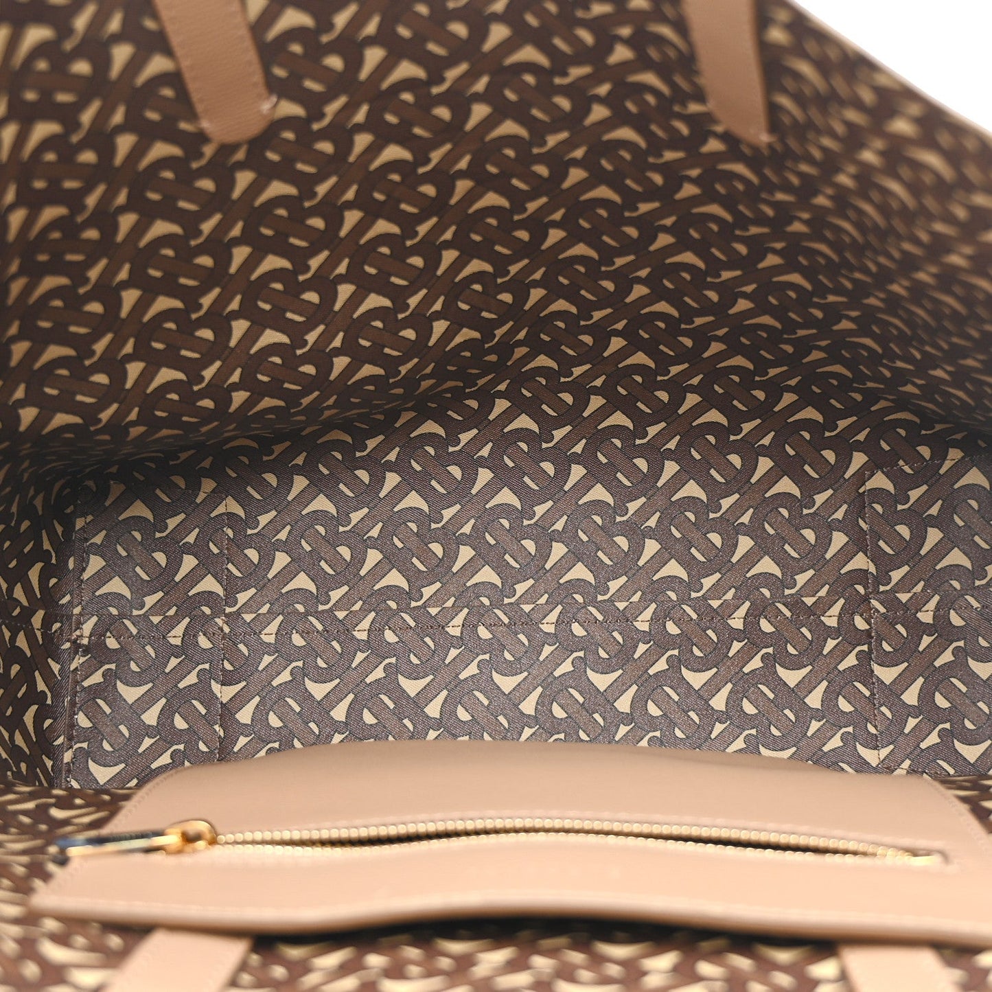 Calfskin TB Motif Embossed Medium Tote Camel