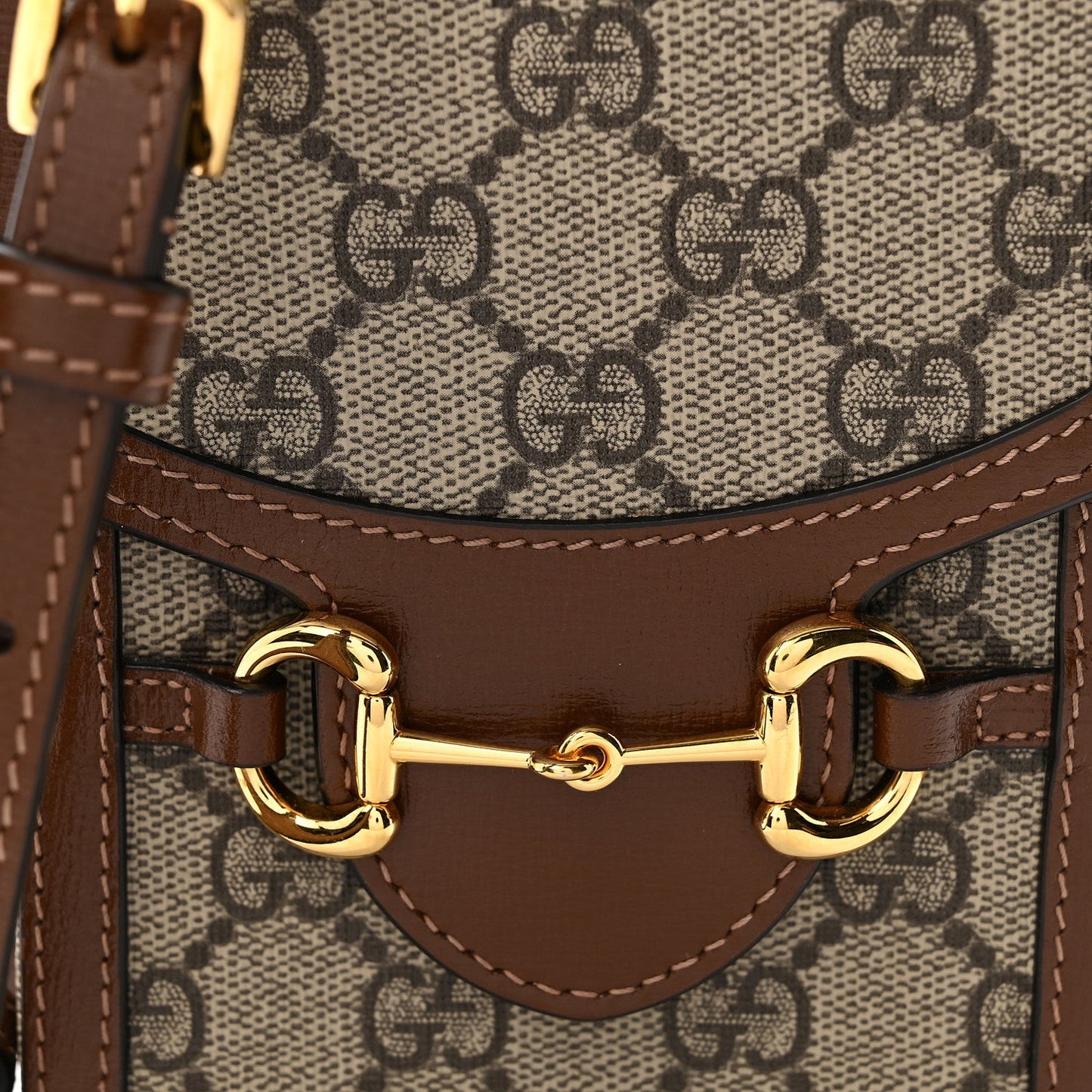 GG Supreme Monogram Mini Horsebit 1955 Crossbody Bag Beige Brown Sugar