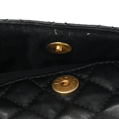 Lambskin Quilted Large Fluffy CC Shopping Tote Black