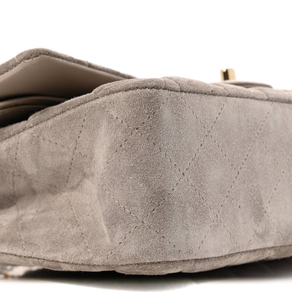 Suede Quilted Medium Double Flap Grey