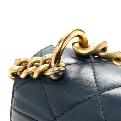 Glazed Calfskin Quilted Small Straight Lined Flap Blue