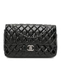 Distressed Patent Quilted Medium Double Flap Black