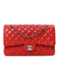 Caviar Quilted Medium Double Flap Red