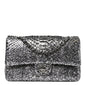 Metallic Snakeskin Medium Double Flap Black Silver