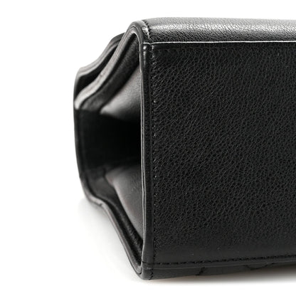 Grained Calfskin Quilted Large Label Click Flap Bag Black