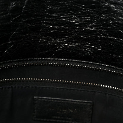 Crinkled Calfskin Matelasse Monogram Large Niki Chain Satchel Black