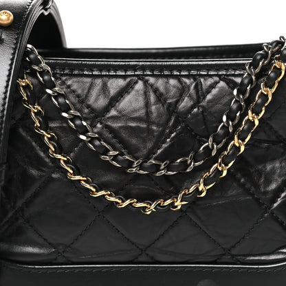 Aged Calfskin Quilted Small Gabrielle Hobo Black