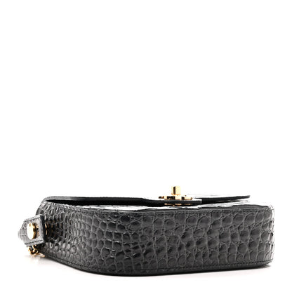 Calfskin Crocodile Embossed Turn Around Mini Flap Dark Grey