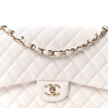 Caviar Quilted Jumbo Double Flap White