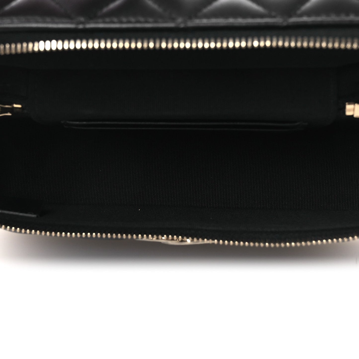 Lambskin Quilted Crystal CC Top Handle Slim Vanity Case With Chain Black