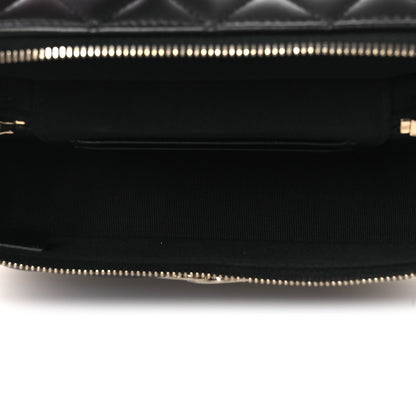 Lambskin Quilted Crystal CC Top Handle Slim Vanity Case With Chain Black