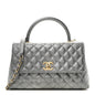 Metallic Caviar Quilted Small Coco Handle Flap Silver