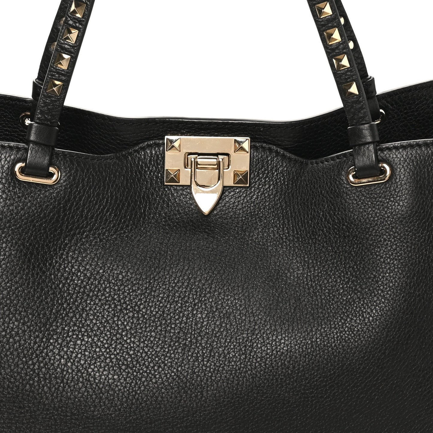 Pebbled Calfskin Medium Rockstud Tote Black