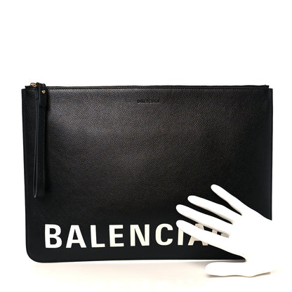 Calfskin Logo Large Cash Pouch With Handle Black White
