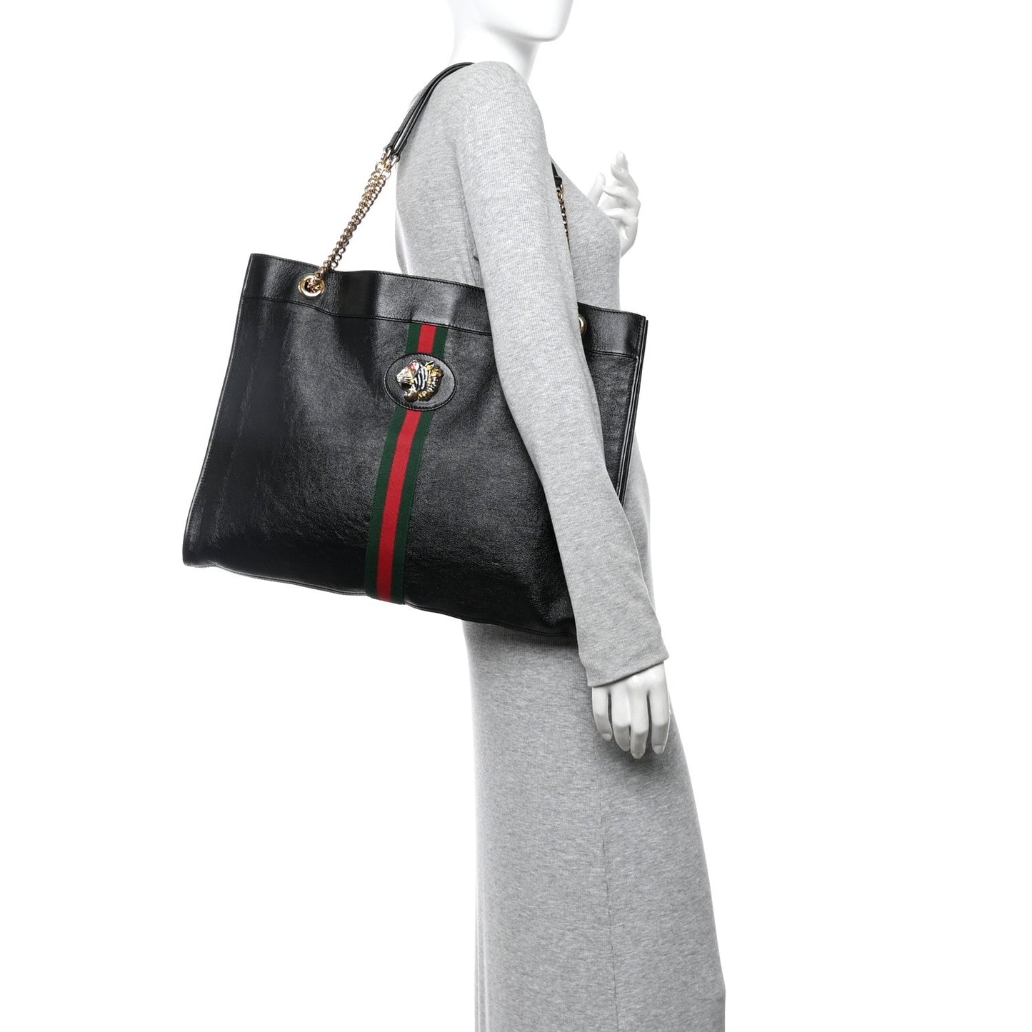 Calfskin Large Rajah Chain Tote Black