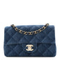 Printed Denim Quilted Mini Rectangular Flap Dark Blue
