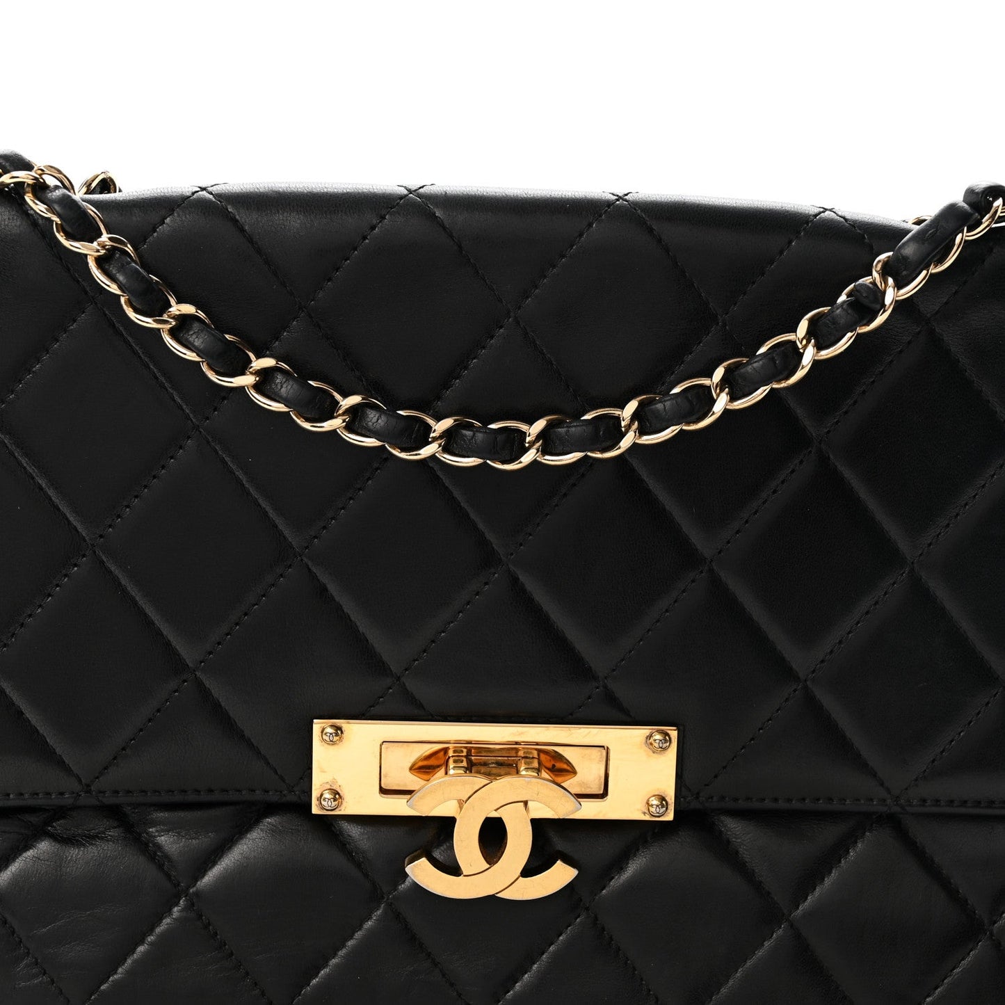 Lambskin Quilted Large Golden Class Flap Black