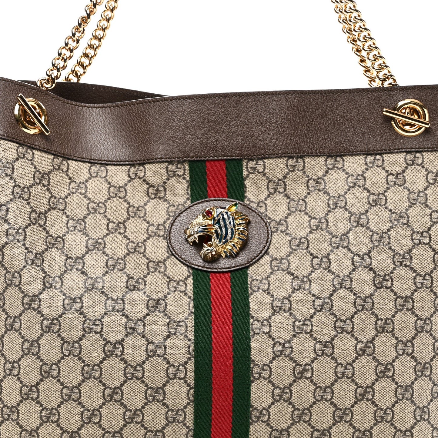 GG Supreme Monogram Large Rajah Chain Tote Beige New Acero