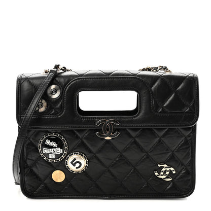 Aged Calfskin Charms Flap Bag Black