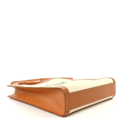 Canvas Calfskin Logo Print Small Vertical Cabas Natural Tan
