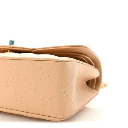 Caviar Quilted Small Double Flap Beige