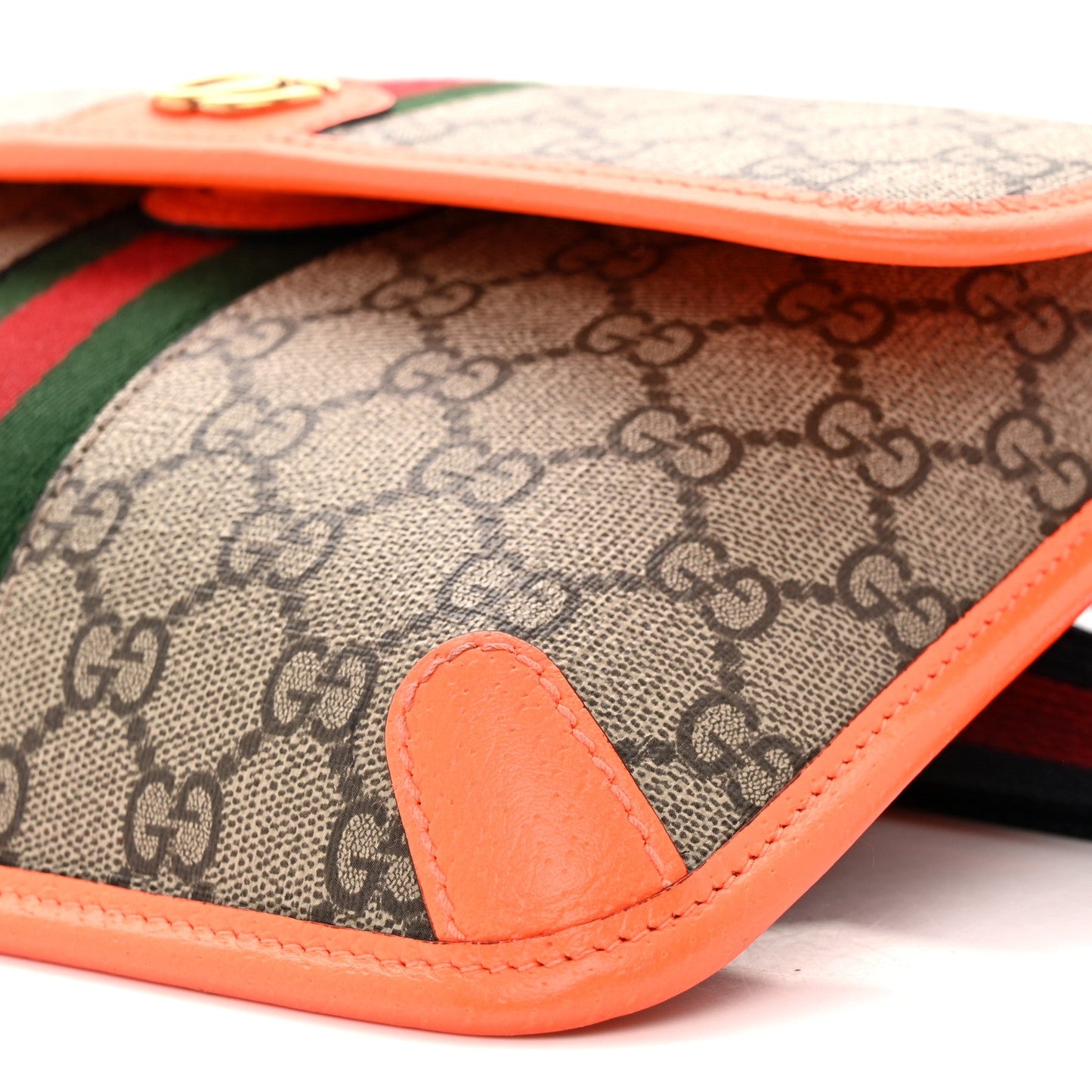 GG Supreme Monogram Web Small Ophidia Belt Bag Beige Ebony Orange Fluo