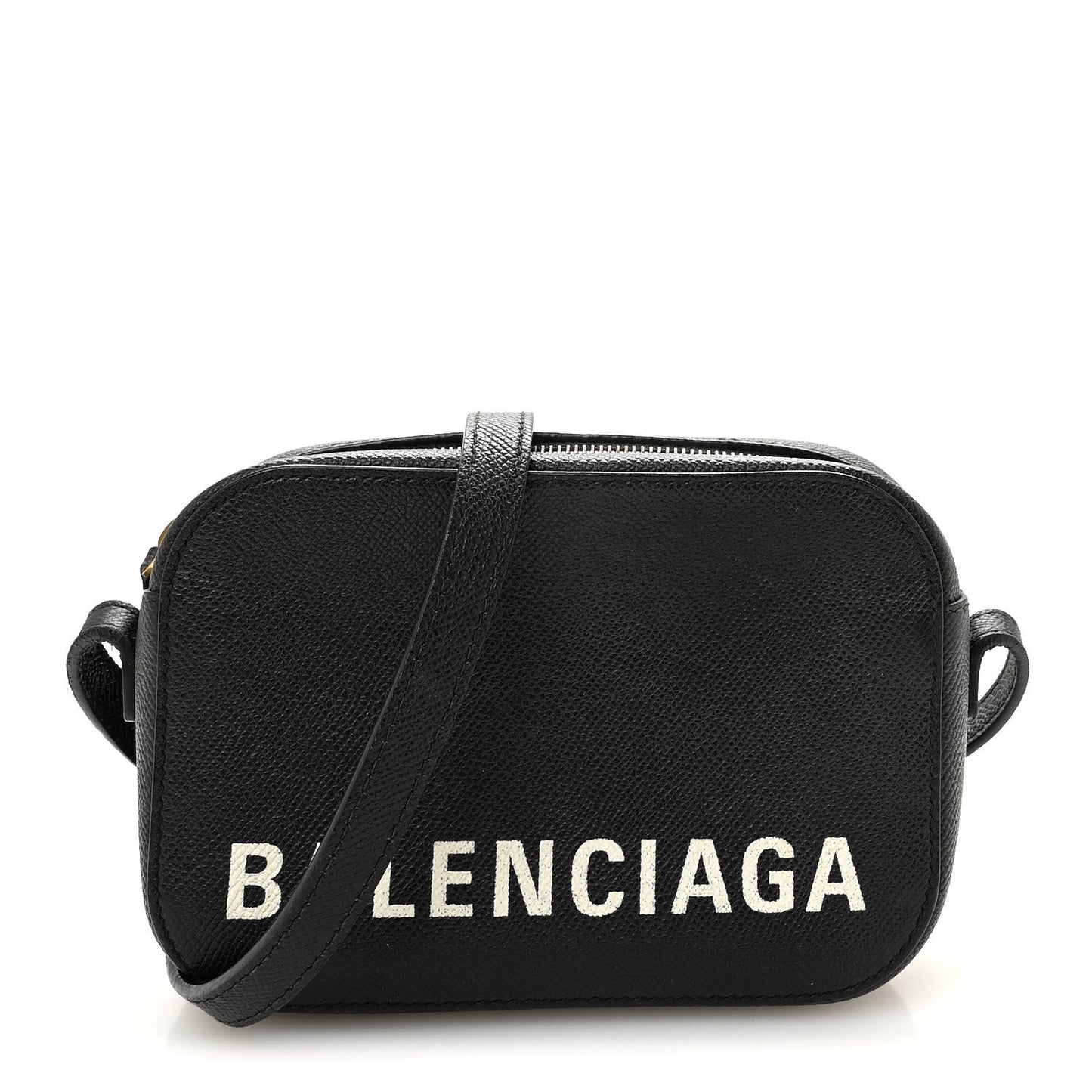 Signature Grained Calfskin Logo XS Ville Camera Bag Black White