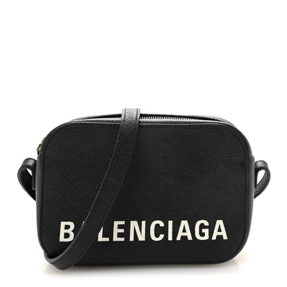 Signature Grained Calfskin Logo XS Ville Camera Bag Black White