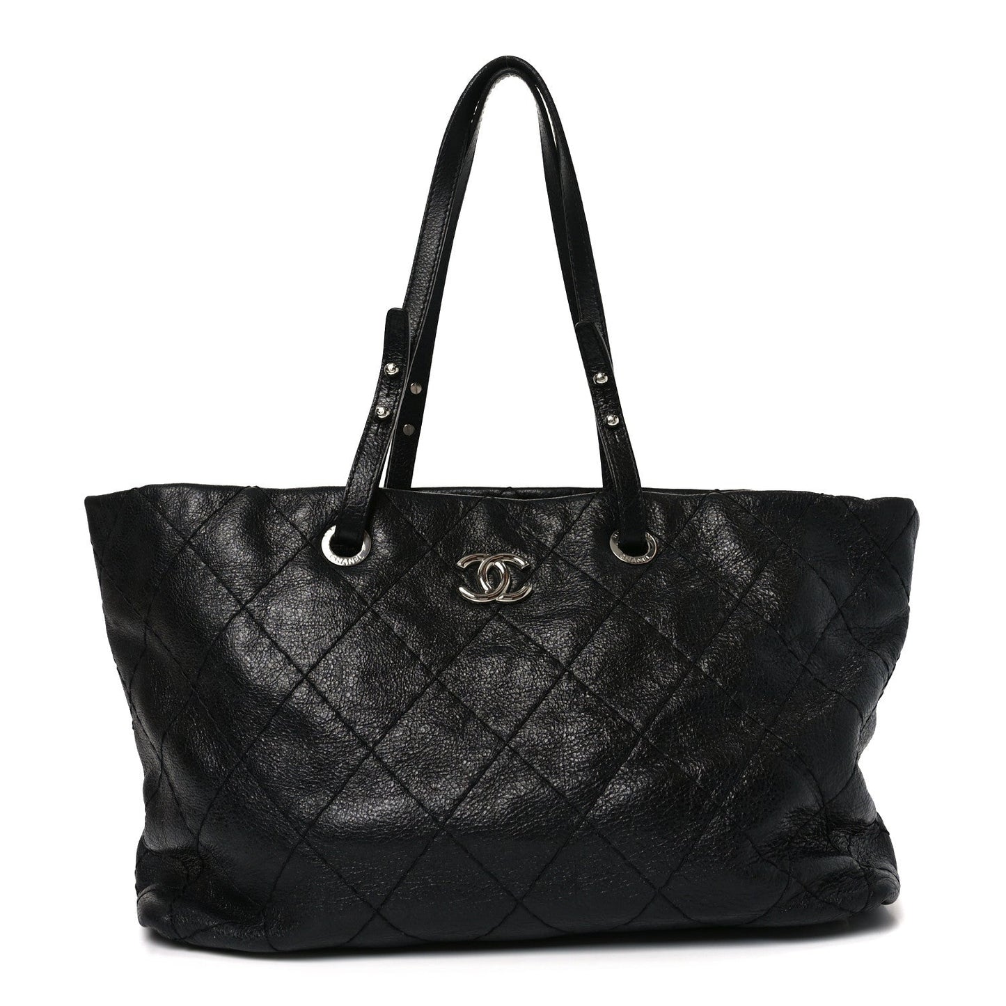 Glazed Calfskin Large On The Road Tote Black