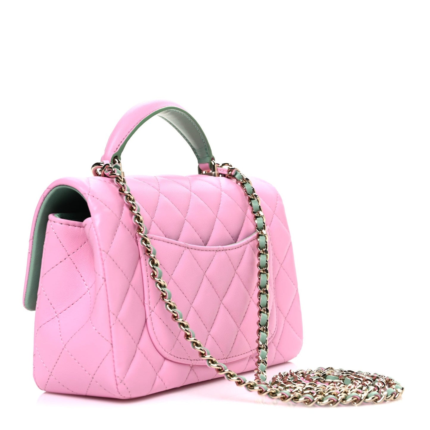 Lambskin Quilted Mini Top Handle Rectangular Flap Pink Green