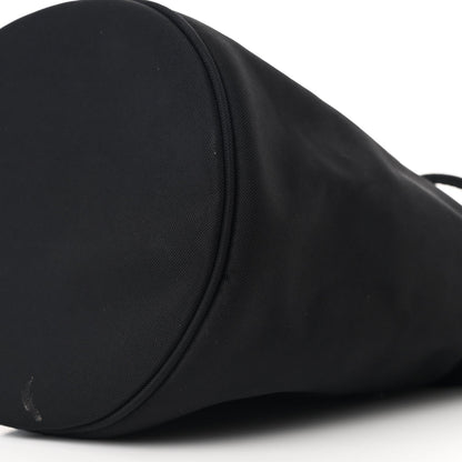 Recycled Sport Nylon Logo Embroidered Wheel Drawstring Bucket Bag Black White