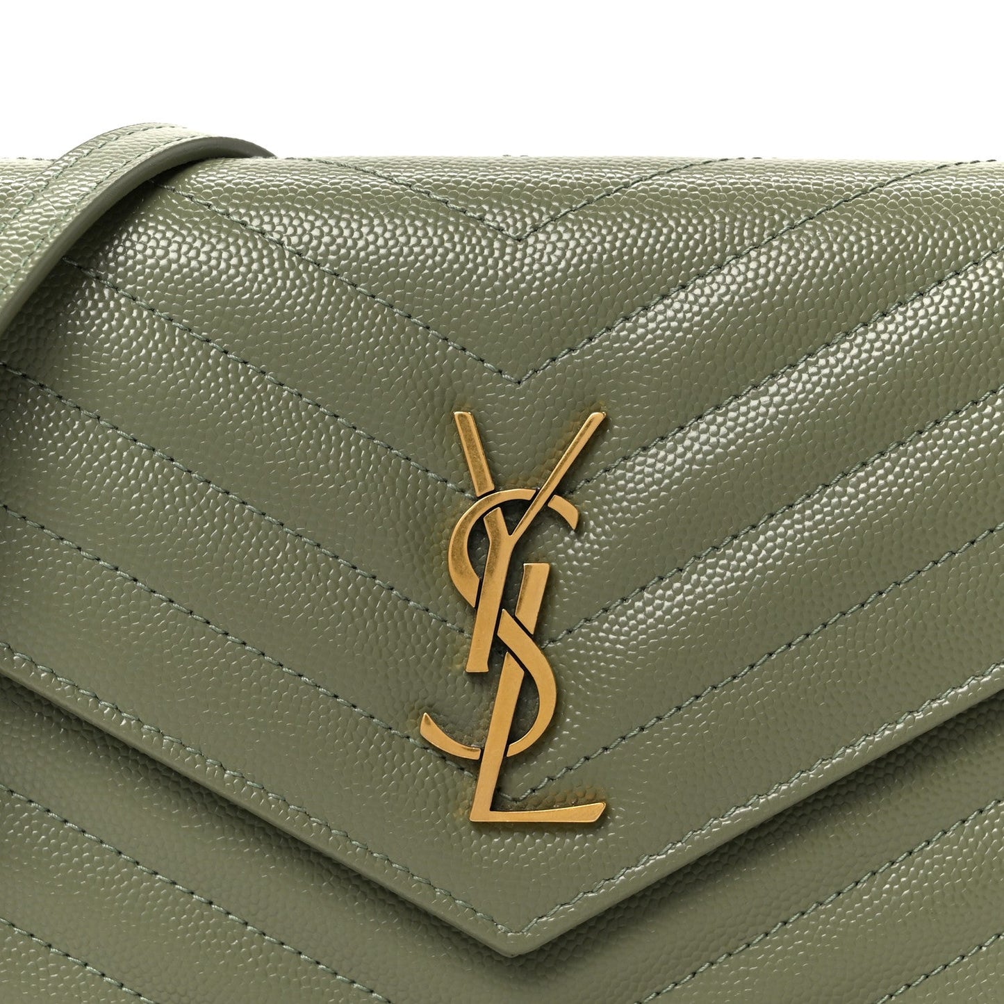 Grain De Poudre Matelasse Chevron Monogram Envelope Chain Wallet Light Sage