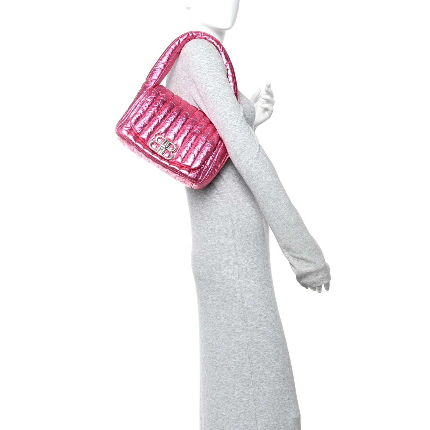 Metallized Crushed Calfskin Quilted Small Monaco Shoulder Bag Pink