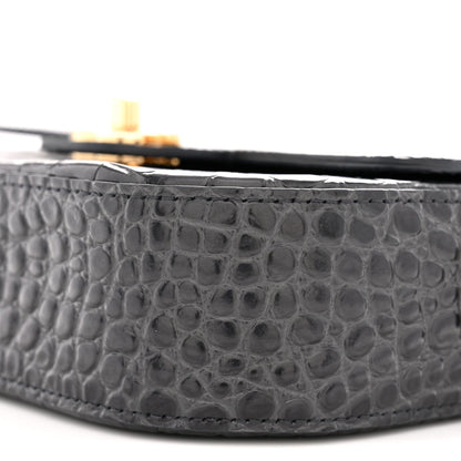 Calfskin Crocodile Embossed Turn Around Mini Flap Dark Grey