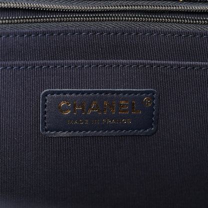 Denim Quilted XXL Travel Flap Bag Dark Blue Orange