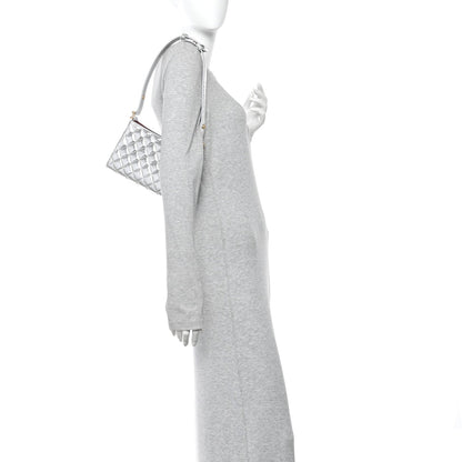 Metallic Crackled Calfskin Quilted Hobo Silver