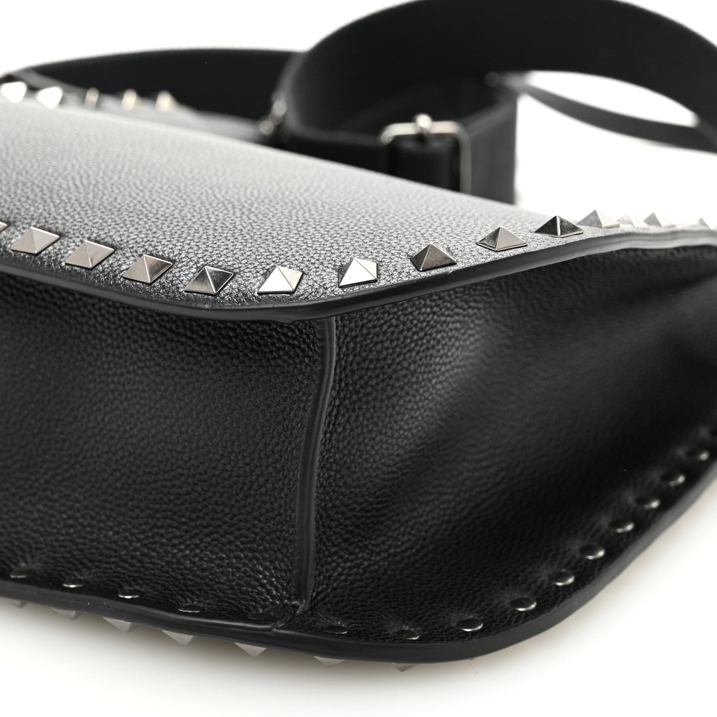Grained Calfskin Rockstud Hobo Shoulder Bag Black