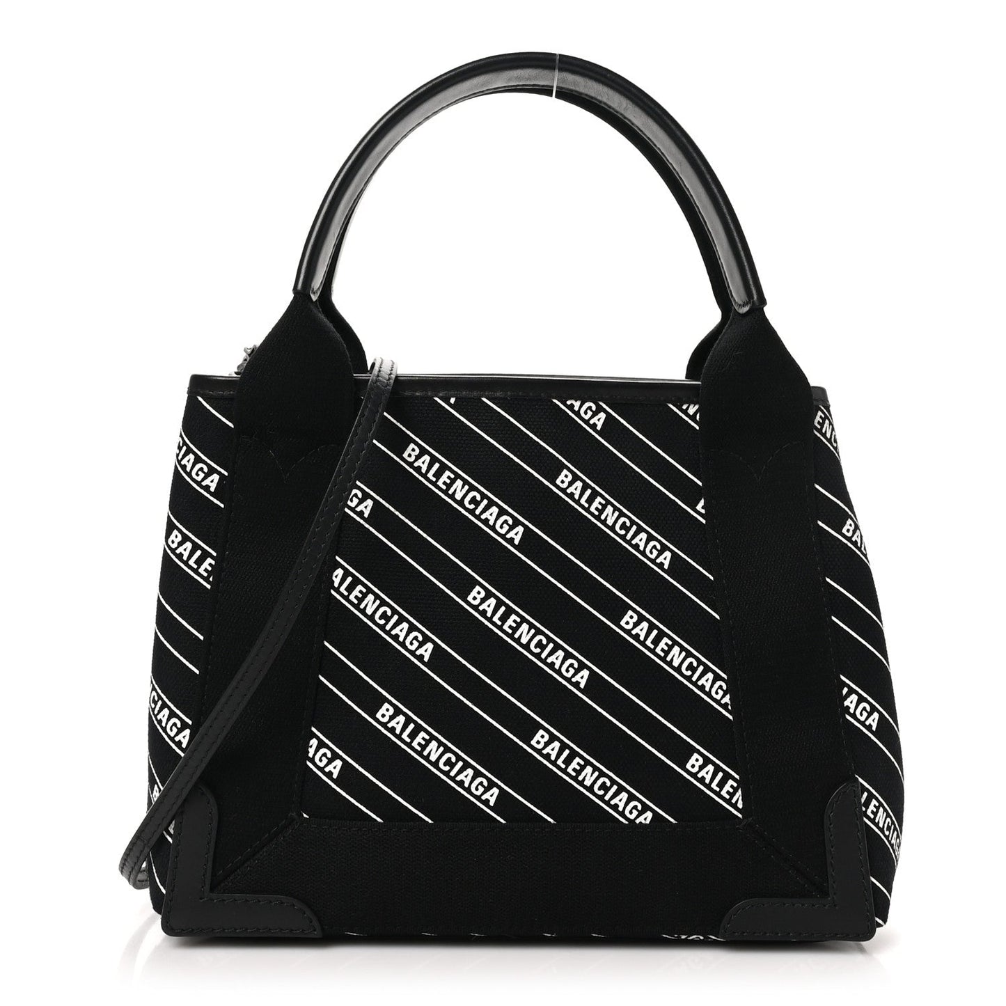 Cotton Canvas Calfskin Logo Print Navy Cabas XS Black White